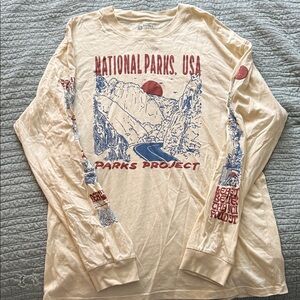 Parks Project Men's Long Sleeve Graphic Tee - Cream with Red & Blue Print